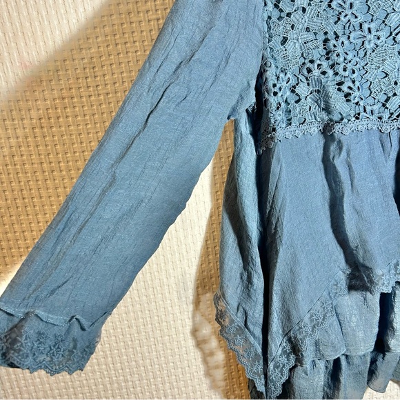 Indigo Soul Tiered Tunic Top Lace Overlay Details Boho Blue Womens Size L - Picture 6 of 11
